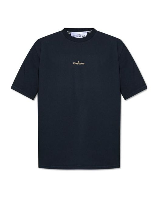 Stone Island Blue Compass Printed Crewneck T-Shirt for men