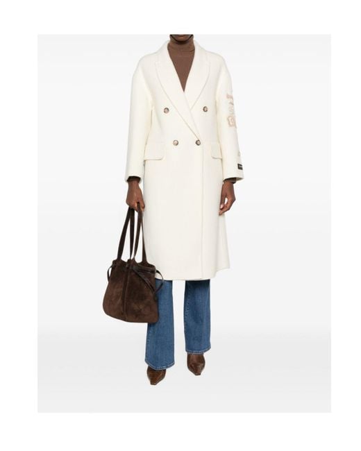 ERMANNO FIRENZE White Floral-Embroidered Double-Breasted Coat