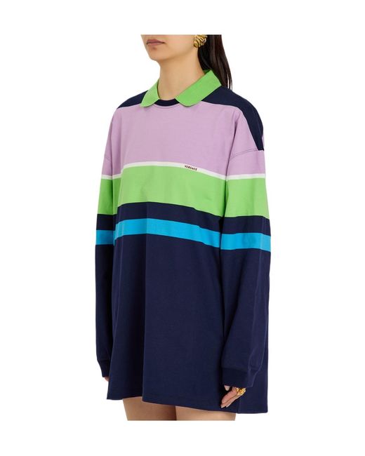 Versace Blue Striped Cotton Mini Sweatshirt Dress