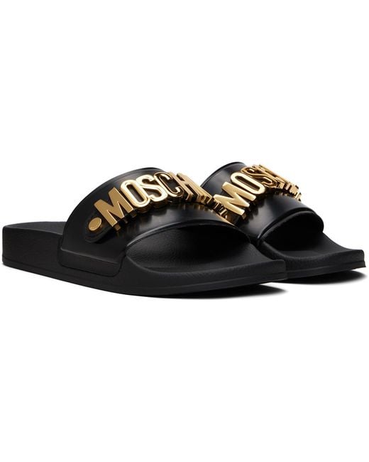 Moschino Black Lettering Logo Slippers for men