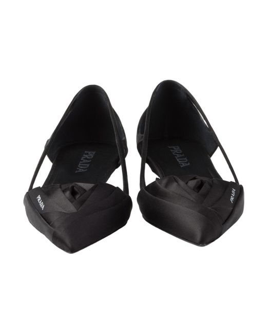 Prada Black Logo Printed Cut-Out Detailed Ballerinas
