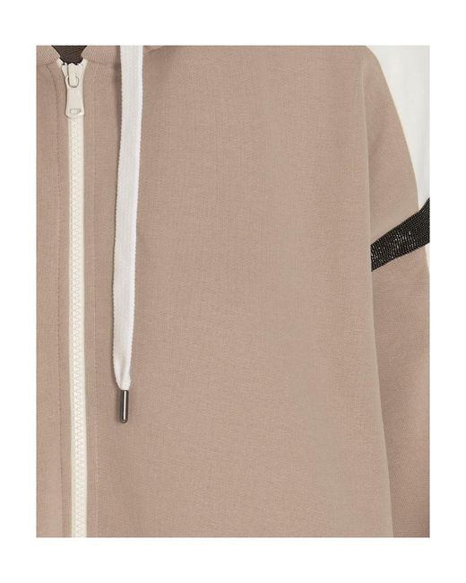 Brunello Cucinelli Natural Panelled Zip-Up Hoodie