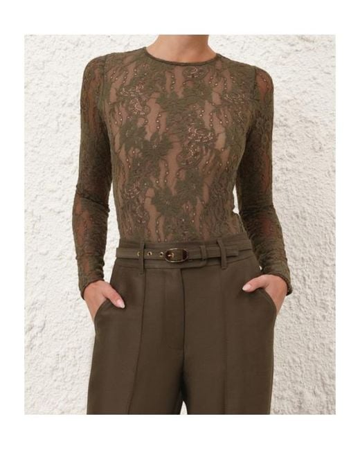 Zimmermann Green Lace Bodysuit