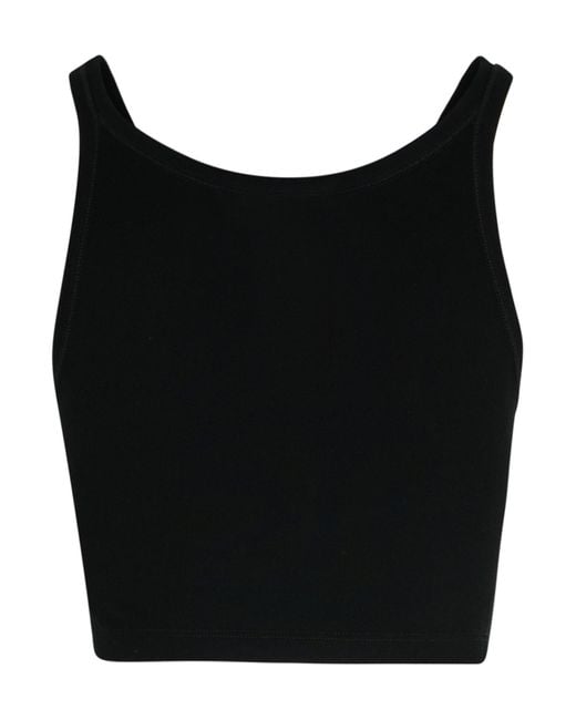 Palm Angels Black Logo Embroidered Cropped Top