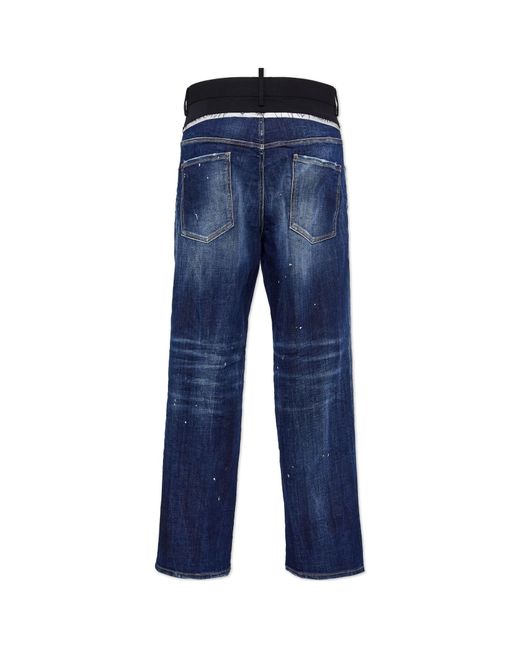 DSquared² Blue Mid-Rise Panelled Straight-Leg Jeans for men