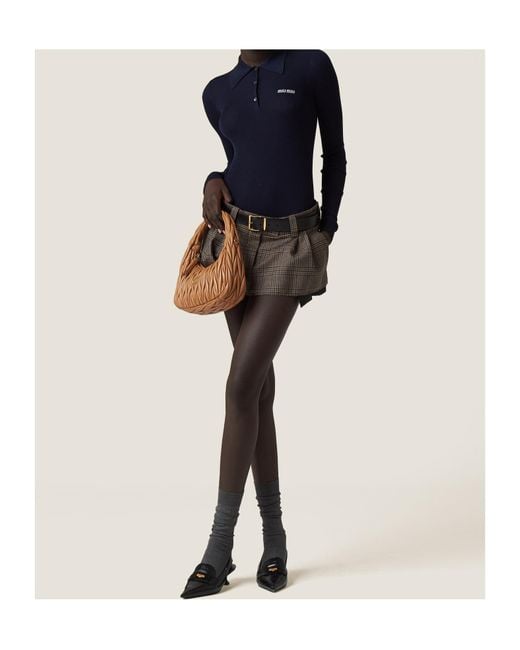 Miu Miu Blue Cashmere And Silk Knit Polo Shirt