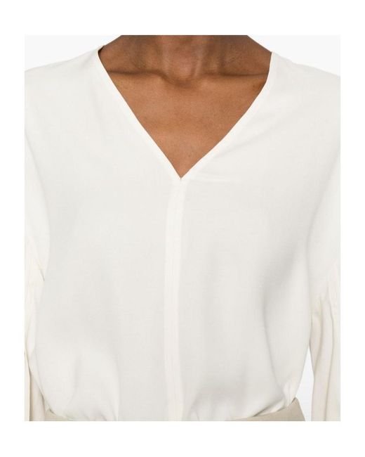 Totême White Totême V-Neck Long Sleeved Blouse