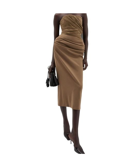 Magda Butrym Brown Strapless Cupro And Wool Draped Corset Dress