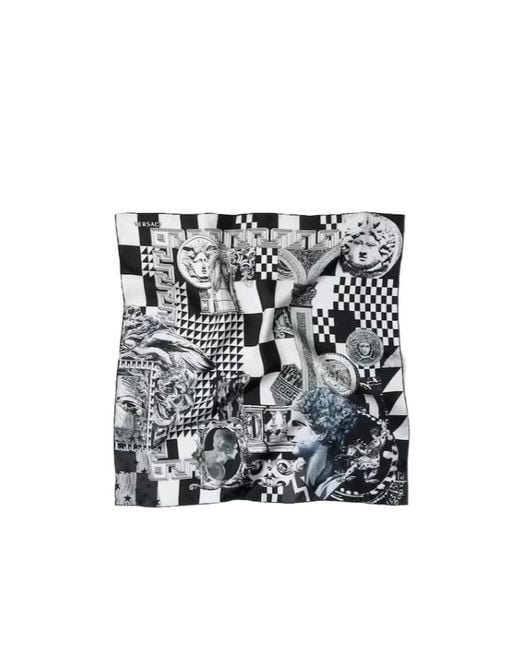 Versace White Printed Silk Twill Scarf 55 Cm for men