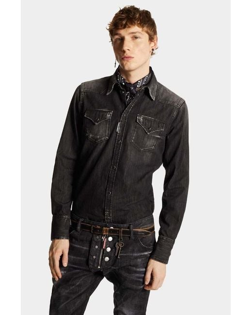 DSquared² Black Distressed Denim Shirt for men