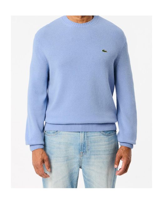 Lacoste Blue Ribbed Crewneck Knitwear for men