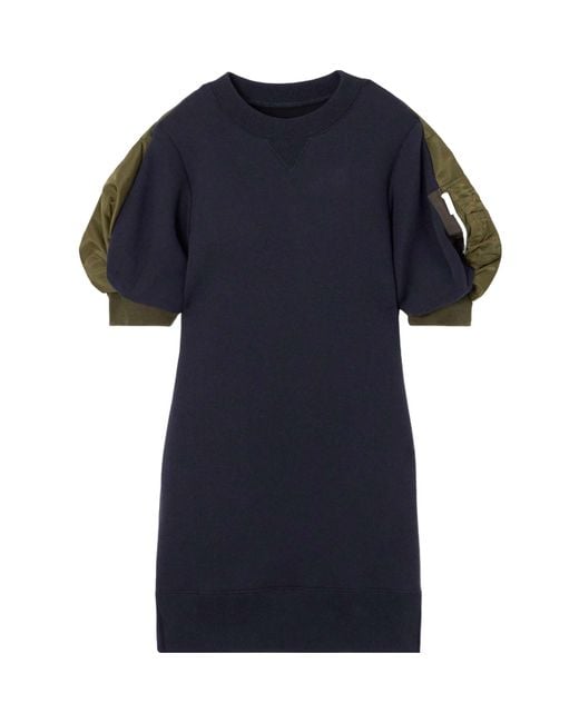 Sacai Blue Puff-Sleeved Jersey Minidress