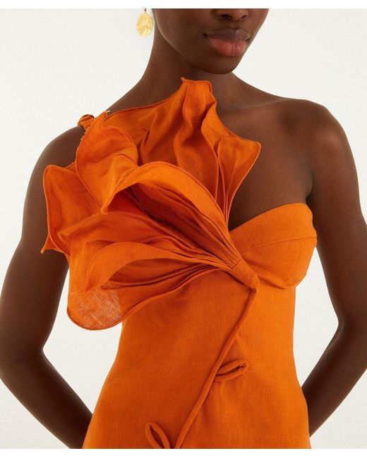 Farm Rio Orange Ruffle One-Shoulder Mini Dress