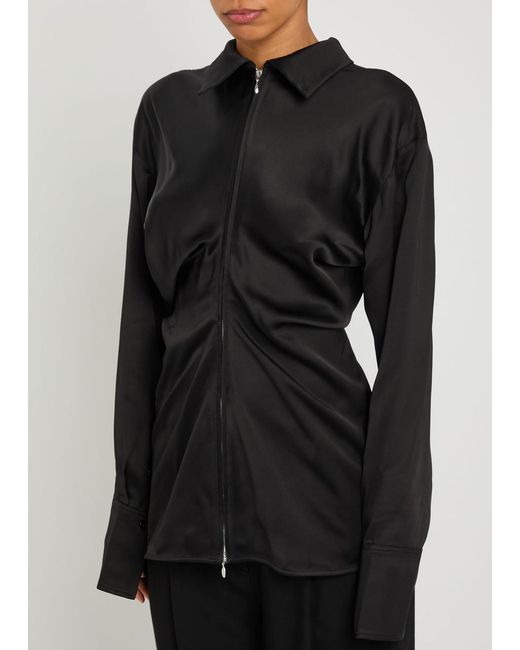 Totême Black Draped Satin Shirt