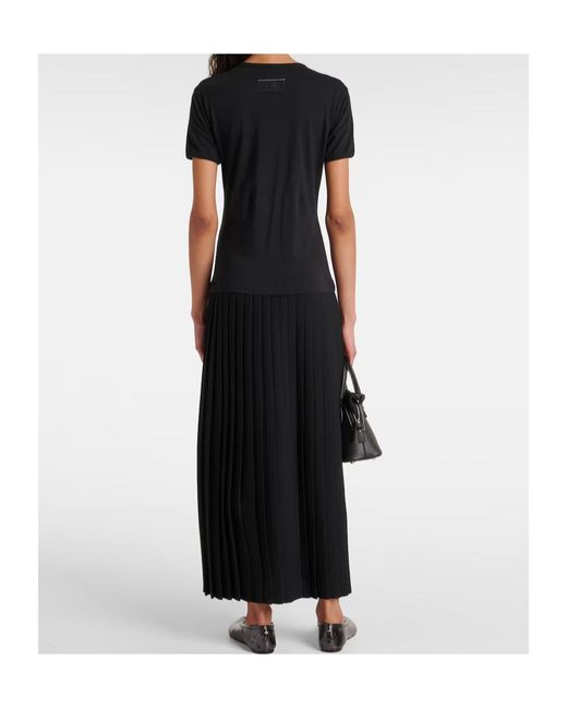 MM6 by Maison Margiela Black Pleated Cotton Midi Dress