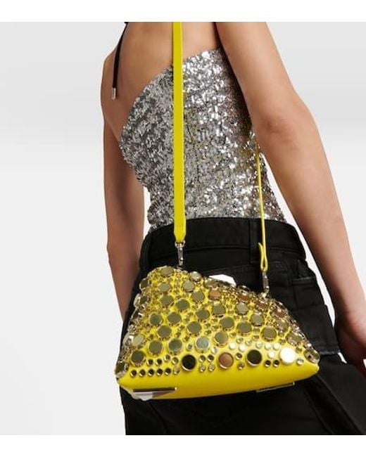 The Attico Yellow Midnight Mini Embellished Leather Clutch