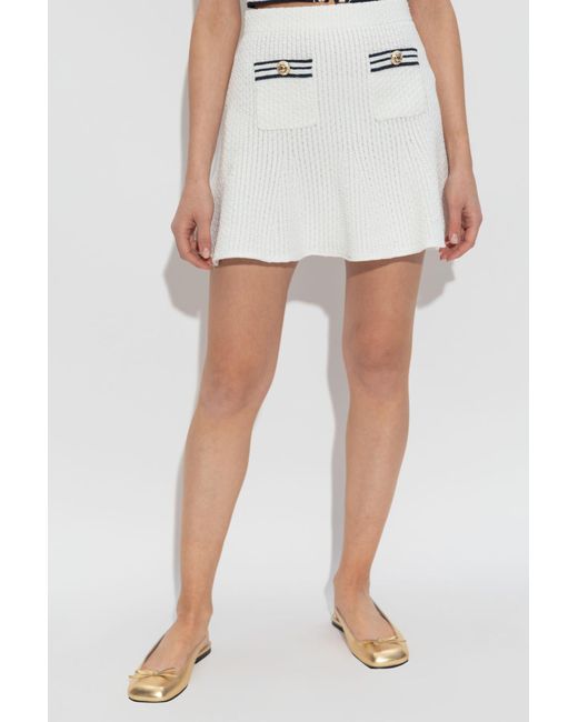 Self-Portrait White Textured Knit Mini Skirt