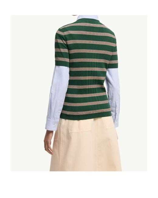 Moncler Green Striped Cotton Short Sleeve Polo Shirt