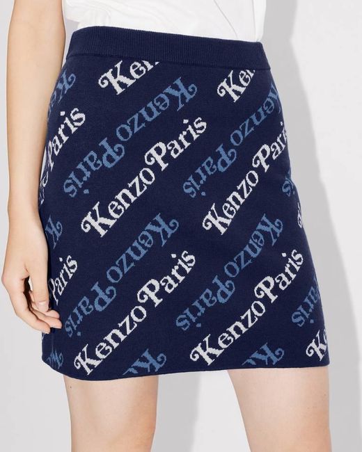 KENZO Blue All-Over Logo Detailed Knitted Mini Skirt