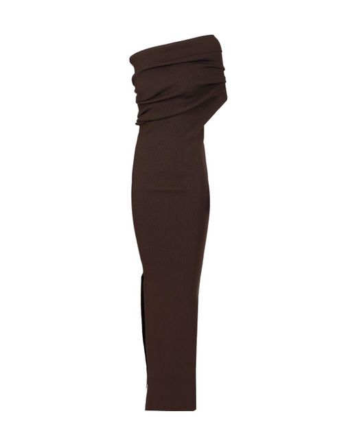Rick Owens Brown Athena One-Shoulder Knitted Dress