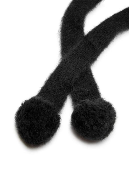 Acne Black Pom-Pom Brushed Mohair-Blend Hood