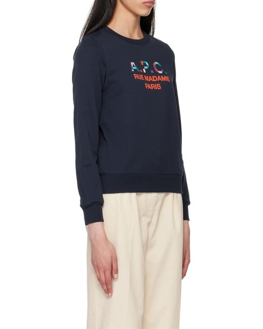 A.P.C. Blue Logo-Print Crew Neck Jumper