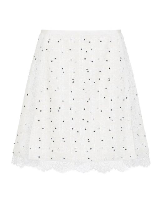 Giambattista Valli White Polka-Dot Lace-Trim Mini Skirt