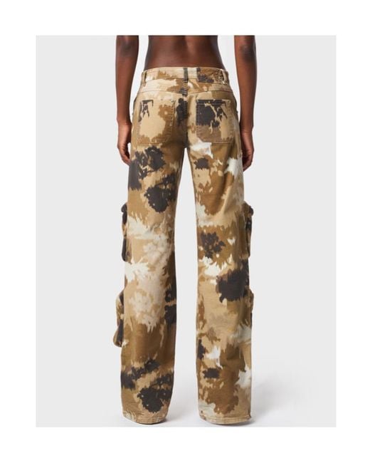 Blumarine Natural Camouflage Printed Straight Leg Cargo Jeans