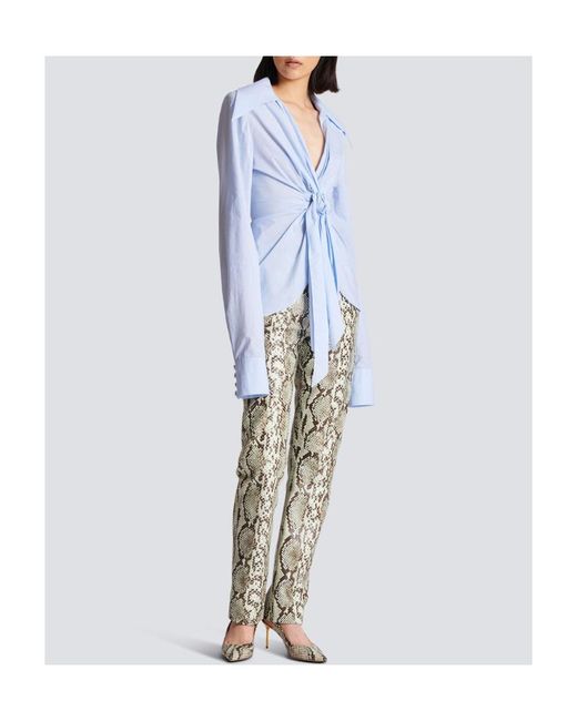 Balmain Blue Poplin Knotted Shirt