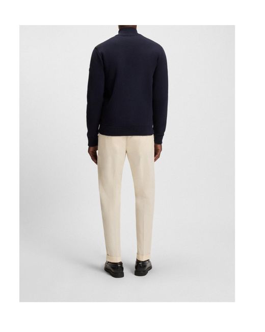 Boss Blue Zip-Front Cotton Sweater for men