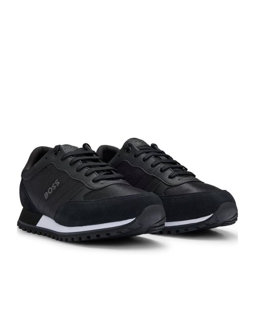 Boss Black Mixed-Material Trainers With Faux-Leather Trims for men