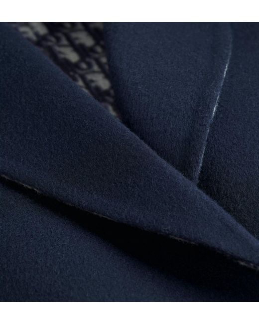 Dior Blue Belted Shawl-Collar Coat