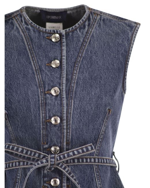 Sportmax Blue Spddominio Denim Sleeveless Top