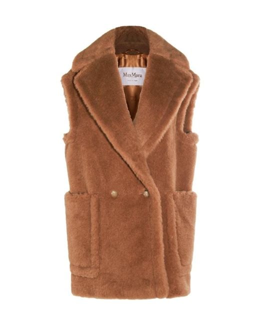 Max Mara Brown Bread1234 Double-Breasted Teddy Gilet