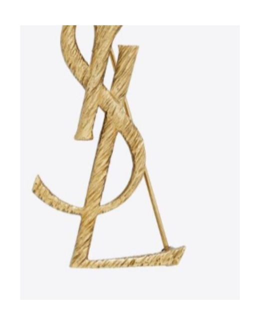 Saint Laurent Metallic Logo Letter Bar-Pin Fastened Brooch