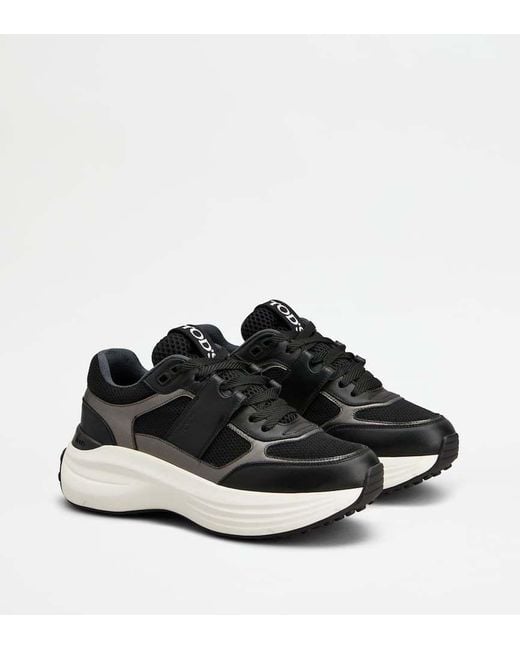 Tod's Black Leather-Panelled Lace-Up Sneakers