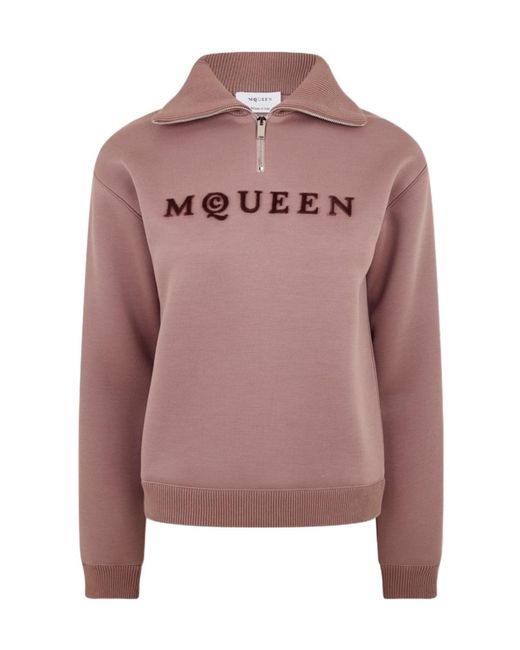 McQueen Pink Logo Half-Zip Sweater
