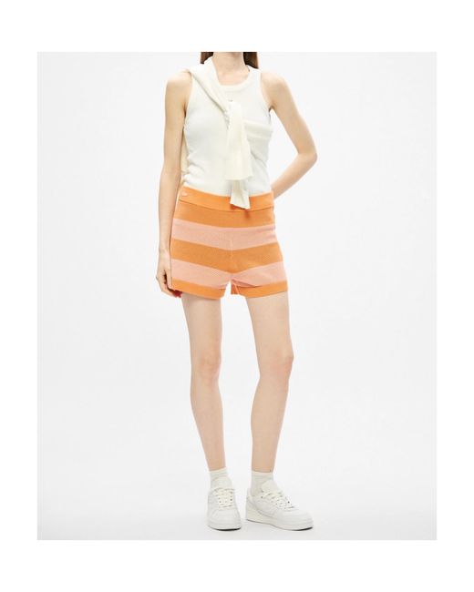 Lacoste Orange Striped Mesh Knit Shorts