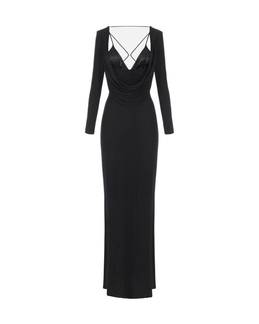 Elisabetta Franchi Black Draped Long-Sleeve Dress
