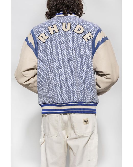 Rhude Blue Diamond-Jacquard Varsity Jacket for men