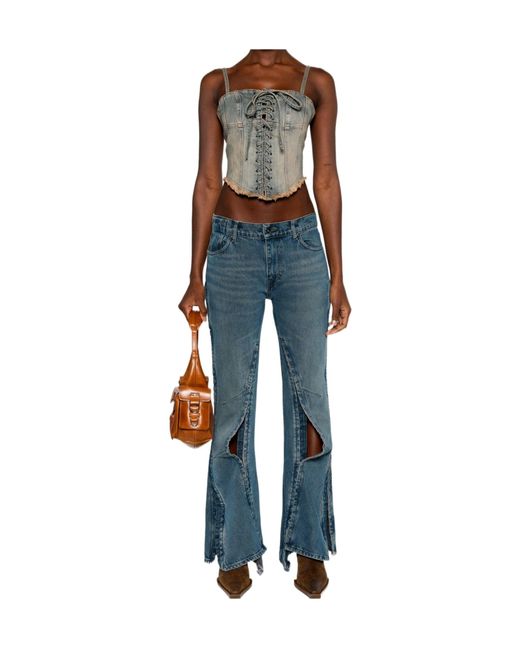 Y. Project Blue Faded Effect Flared Jeans