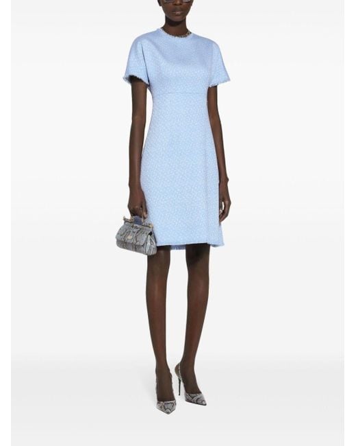 Dolce & Gabbana Blue Rachel Tweed Dress With Dg Logo