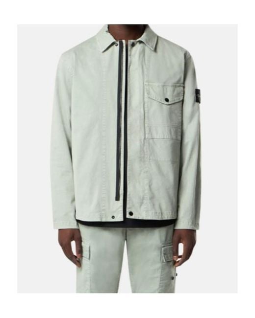 Stone Island Gray Logo Patch Long Sleeved Shirt Jacket for men