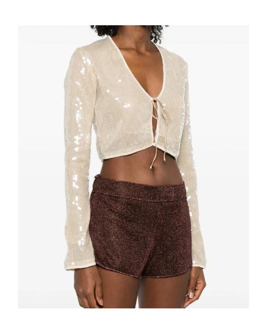 Oseree Natural Oséree Marylin Sequin V-Neck Top