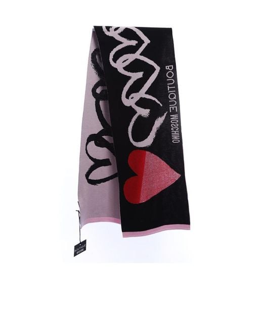 Moschino White Wool Scarf With Love Pattern