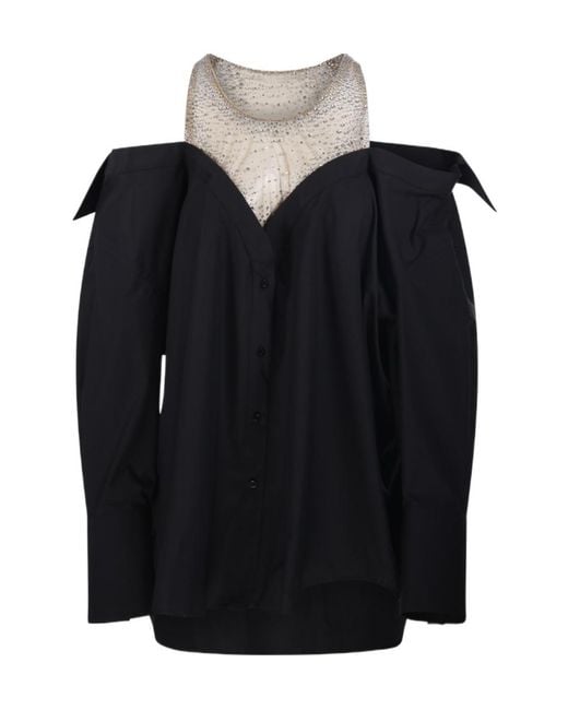 GIUSEPPE DI MORABITO Black Crystal Tulle Detail Dress