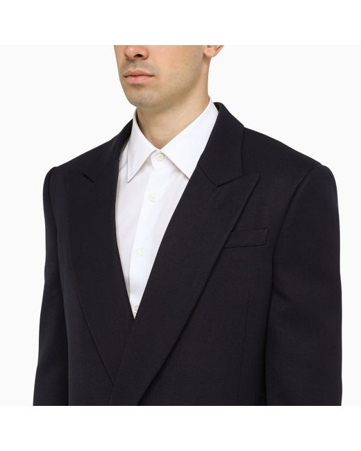McQueen Blue Single-Breasted V-Neck Coat for men