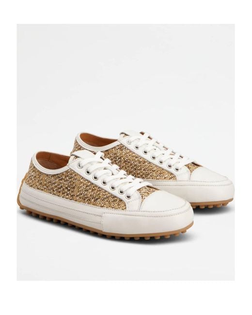 Tod's White Lace-Up Tweed Sneakers