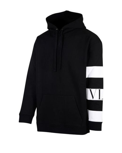 Valentino Black Striped Logo Hoodie for men
