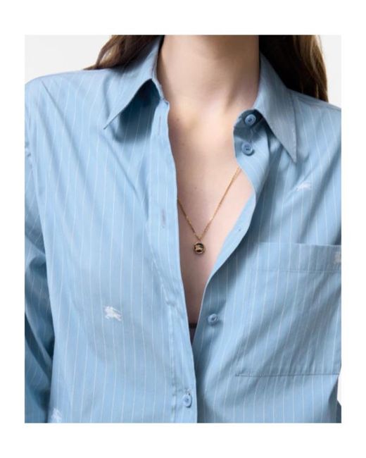 Burberry Blue Oversized Knight Fil Coupé Striped Cotton Shirt